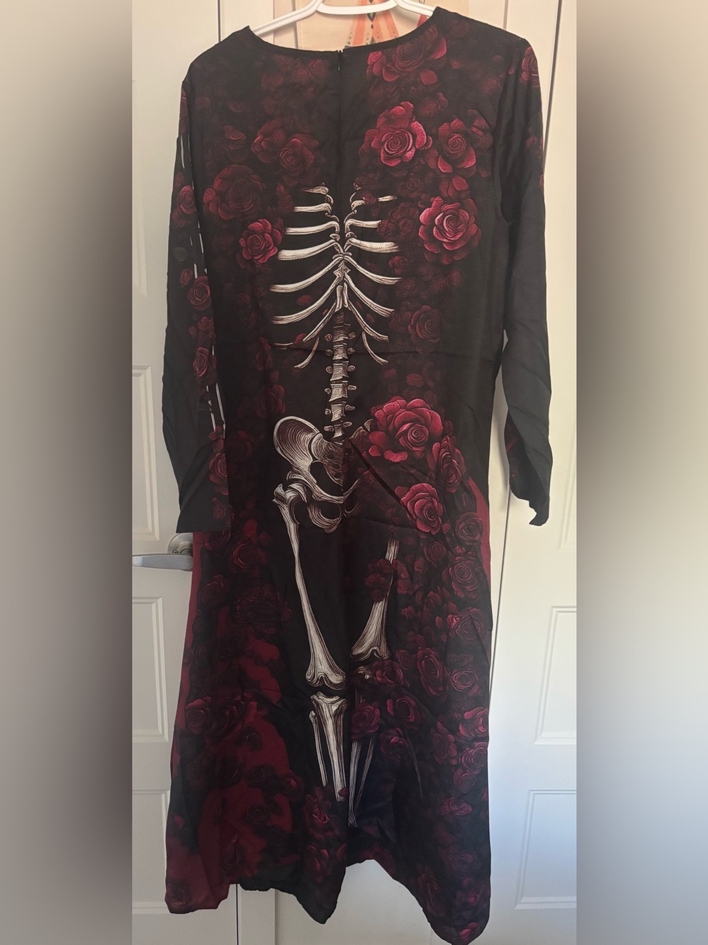 Women black Dress with Skeleton & Rose Print